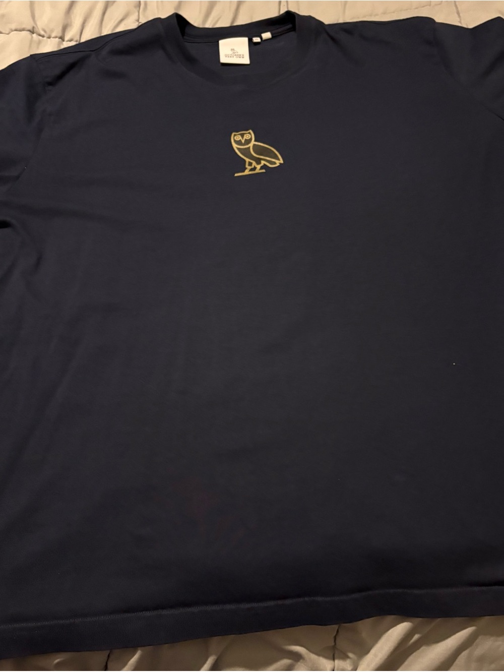 OVO Navy Short Sleeve Tee with Gold Owl Chest Logo